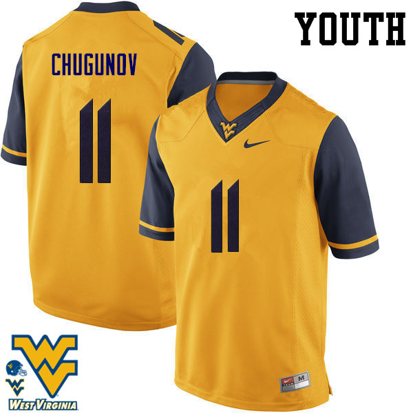 Youth #11 Chris Chugunov West Virginia Mountaineers College Football Jerseys-Gold - Click Image to Close